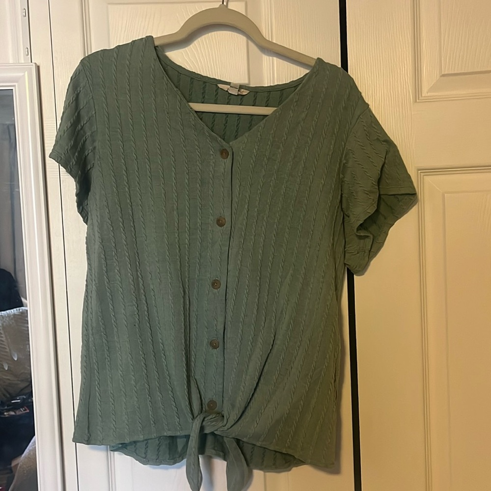Green Button Down Knotted Tee